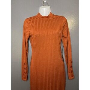 Haute Monde Dress Womens Small Rust Ribbed Knit Mock Neck Sweater Midi Bodycon